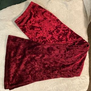 Burgundy red velvet bell bottom pants, Hot Kiss medium